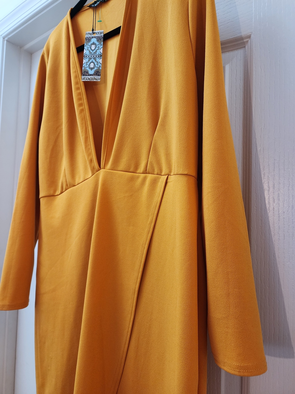 Boohoo Mustard Deep V-Neck Midi Dress